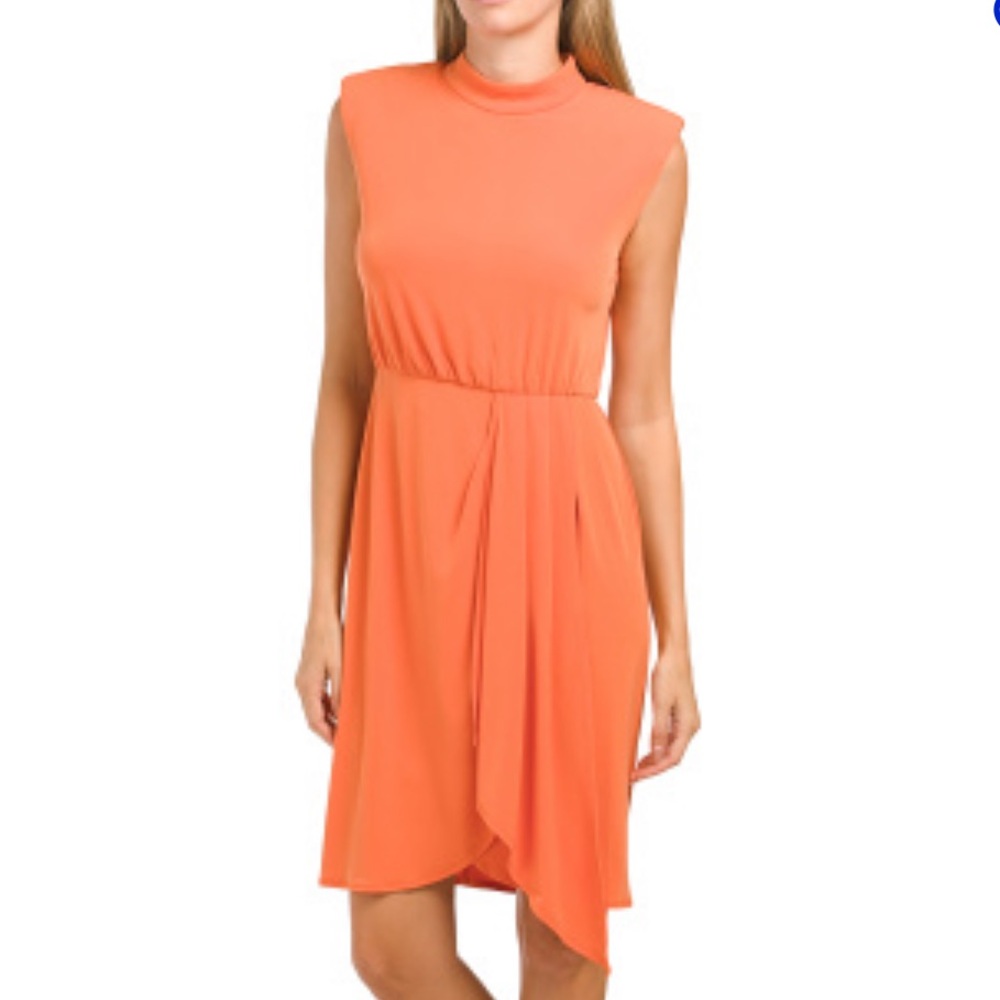 🆕 NWT LONDON TIMES Mock Neck Draped Skirt Dress Orange 10